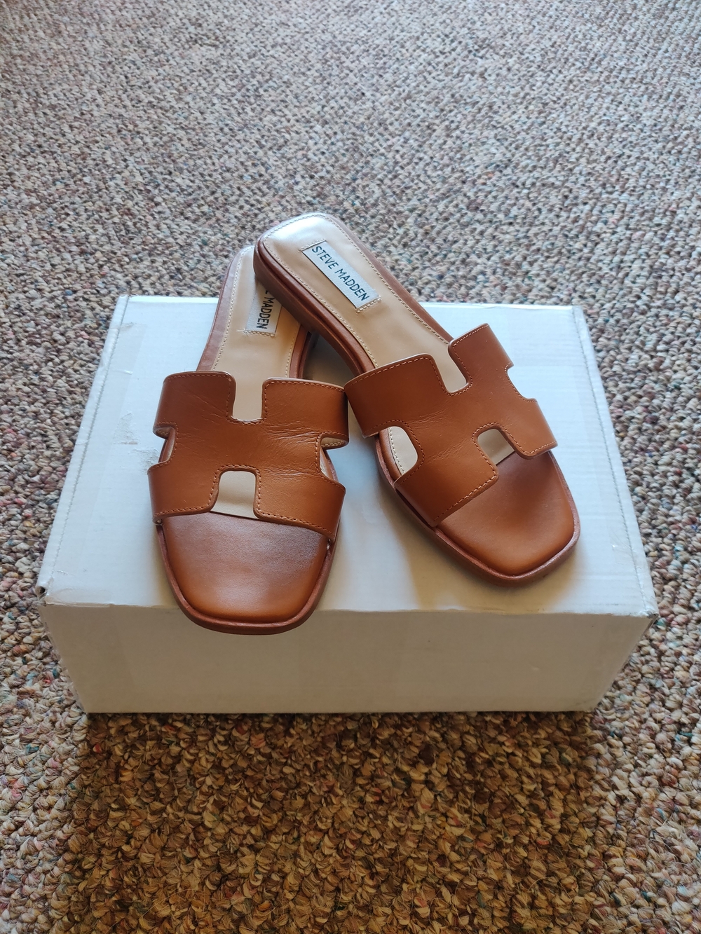 NWOT Steve Madden Cognac Brown Slide Mules Sandals sz 7